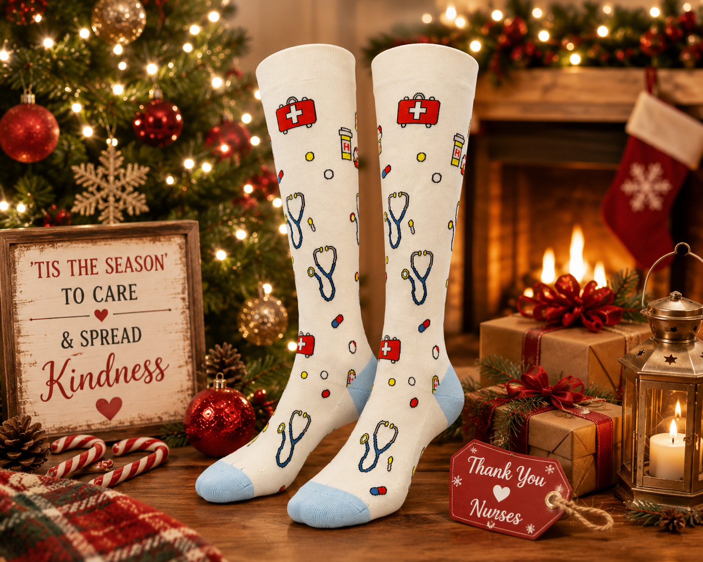 Nurse Design on White Light Compression Socks