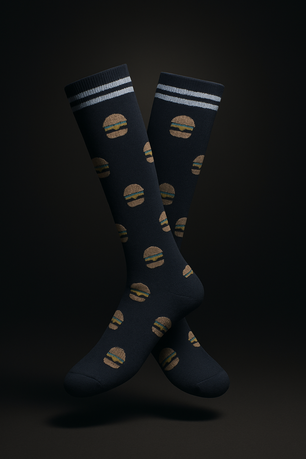 Hamburger on Black Light Compression Stockings Below the Knee