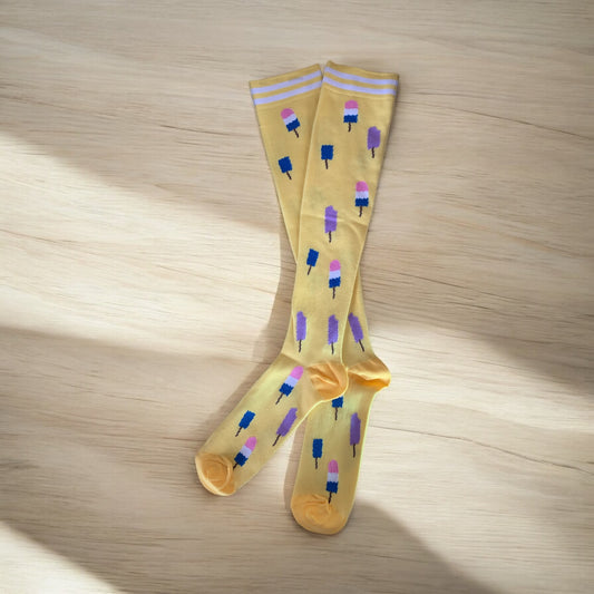 Lolipops on Yellow Light Compression Stockings Below the Knee Closed Toes