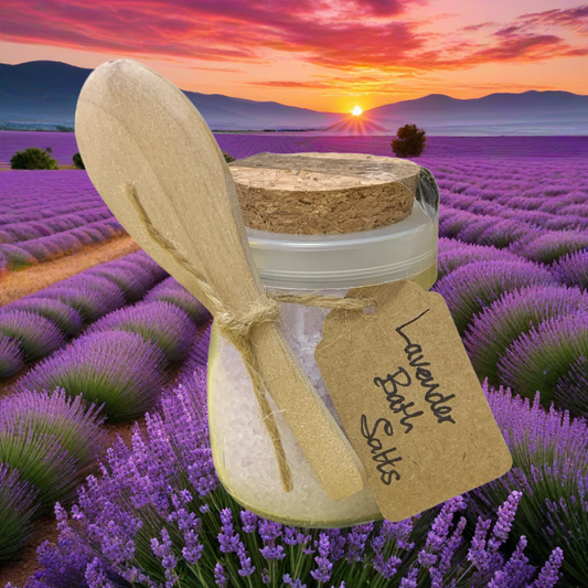 Lavender Bath Salts in Reusable Jar with Wooden Spoon