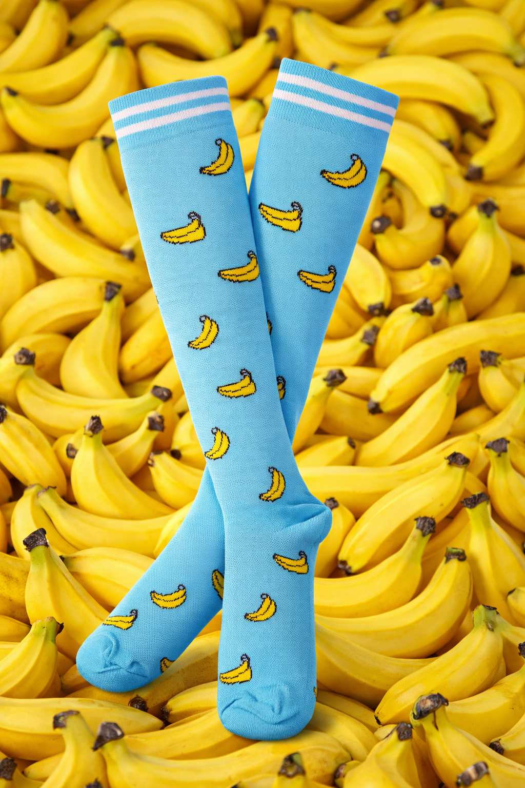 Bananas on Turquoise Light Compression Socks