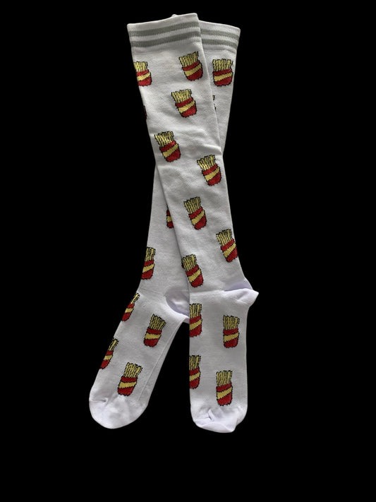 French Fries on White Light Compression Stockings Below the Knee
