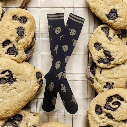 Cookies on Navy Light Compression Stockings Below the Knee