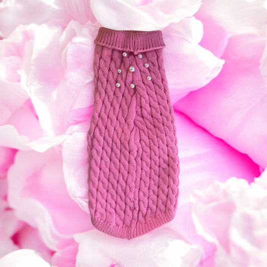 Knit Ribbed Pet Sweater with Hand Sewn Pearls