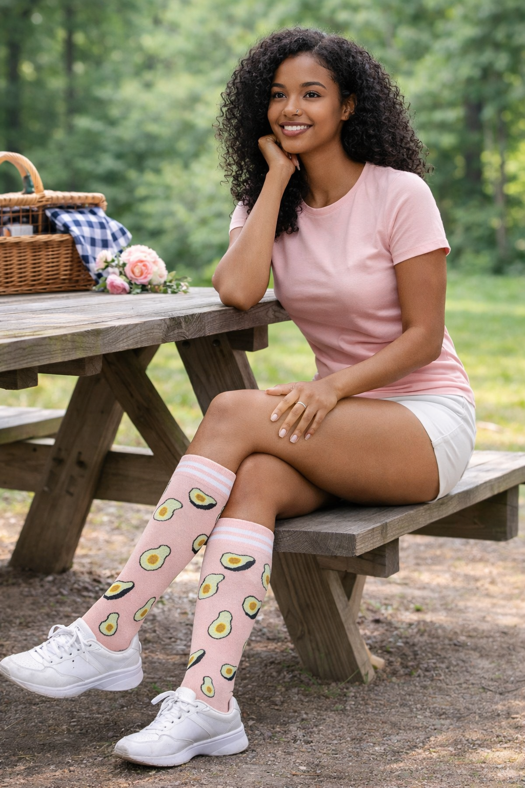 Avocado on Peach Light Compression Stockings Socks