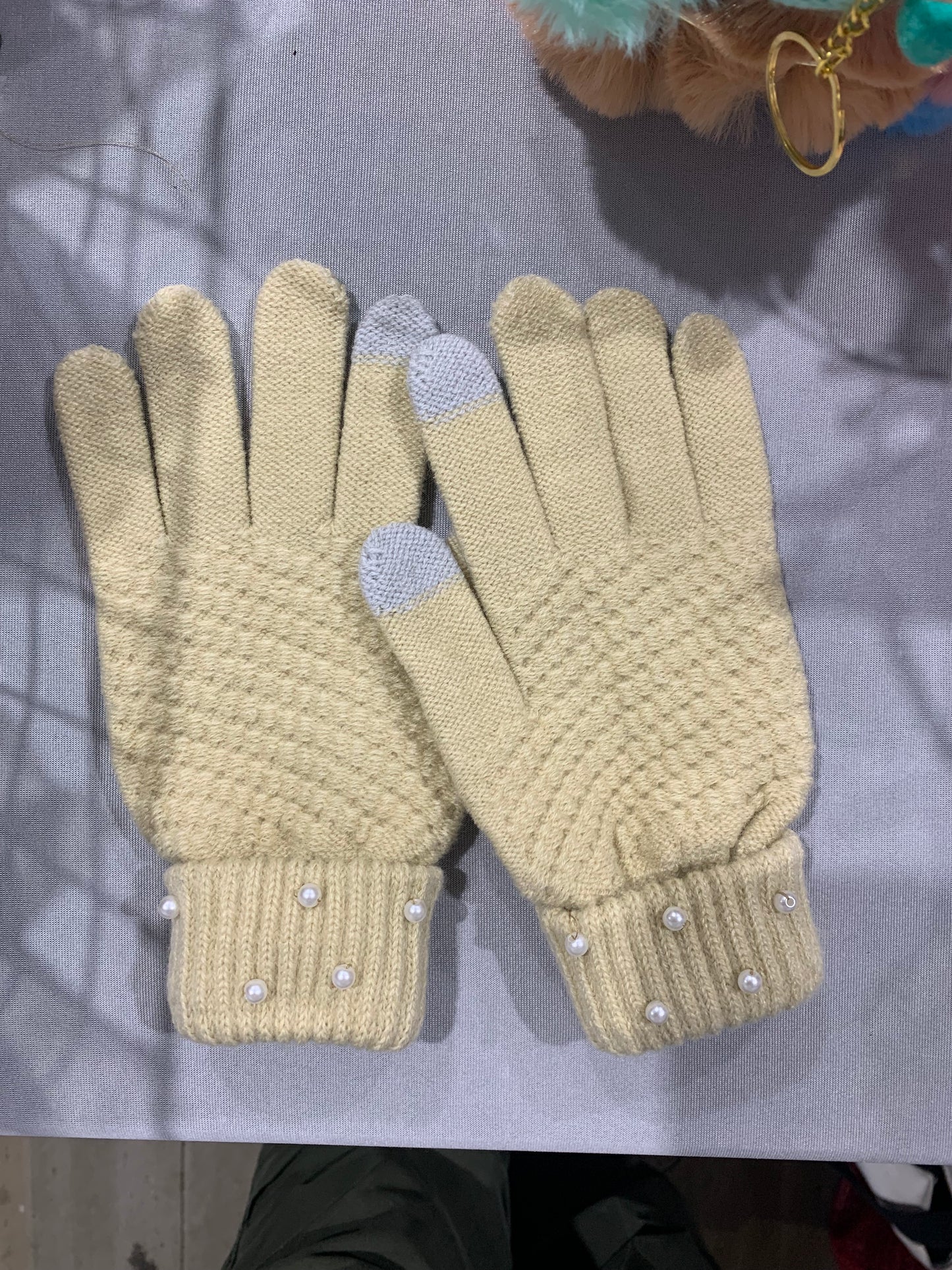 Gloves Knitted Hand Sewn Pearl Embellished