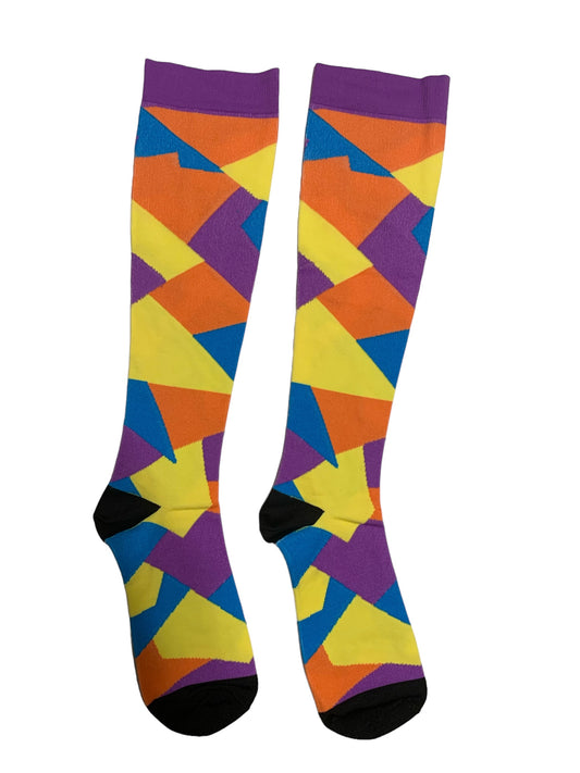 Multicolor Triangles Closed Toe Light Compression Stockings