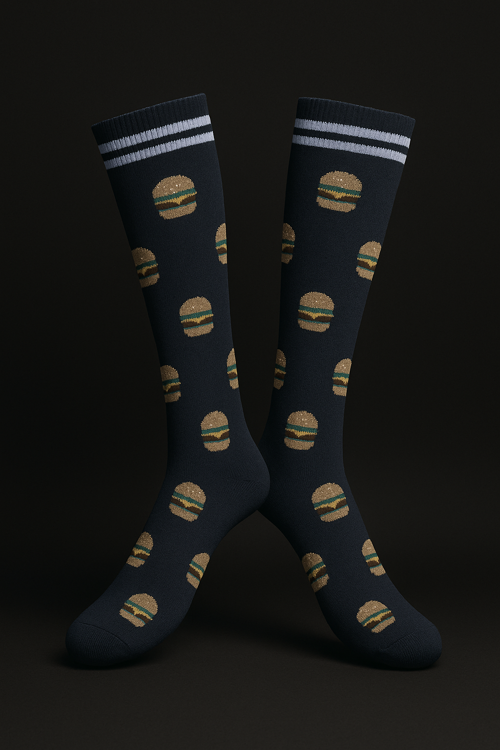 Hamburger on Black Light Compression Stockings Below the Knee