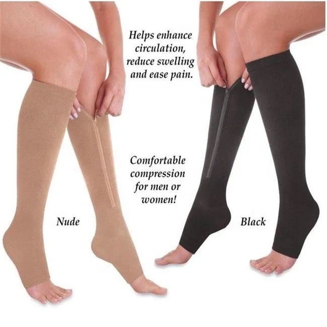 Open Toe with Zipper BEIGE Light Compression Stockings