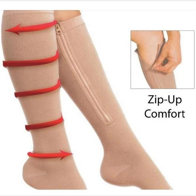 Open Toe with Zipper BEIGE Light Compression Stockings